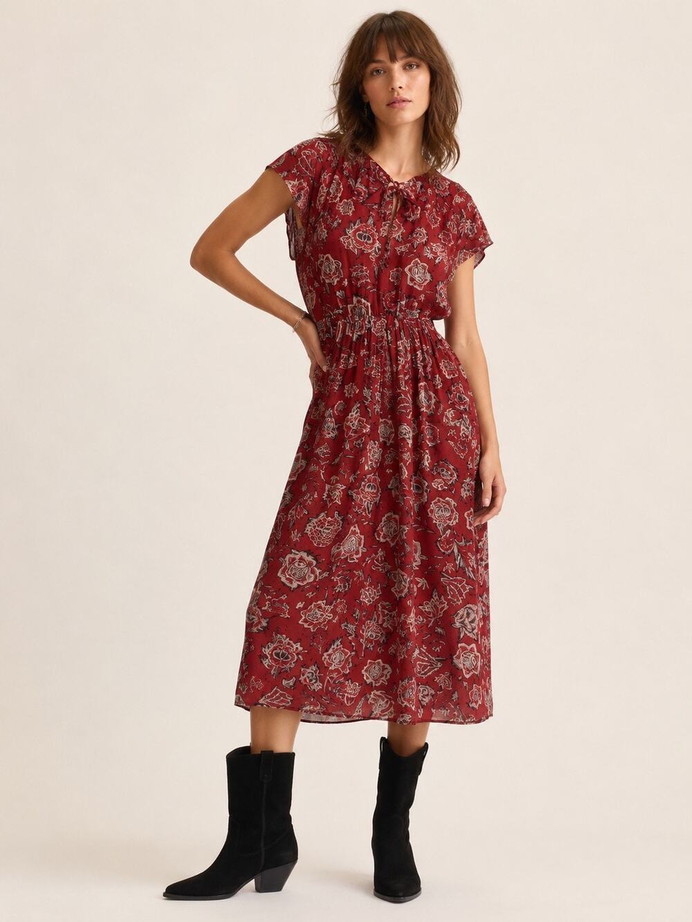 Isabel Marant Etoile Silk Cotton MIDI Dress Floral Cottage Feminine FR 38 US 6 M